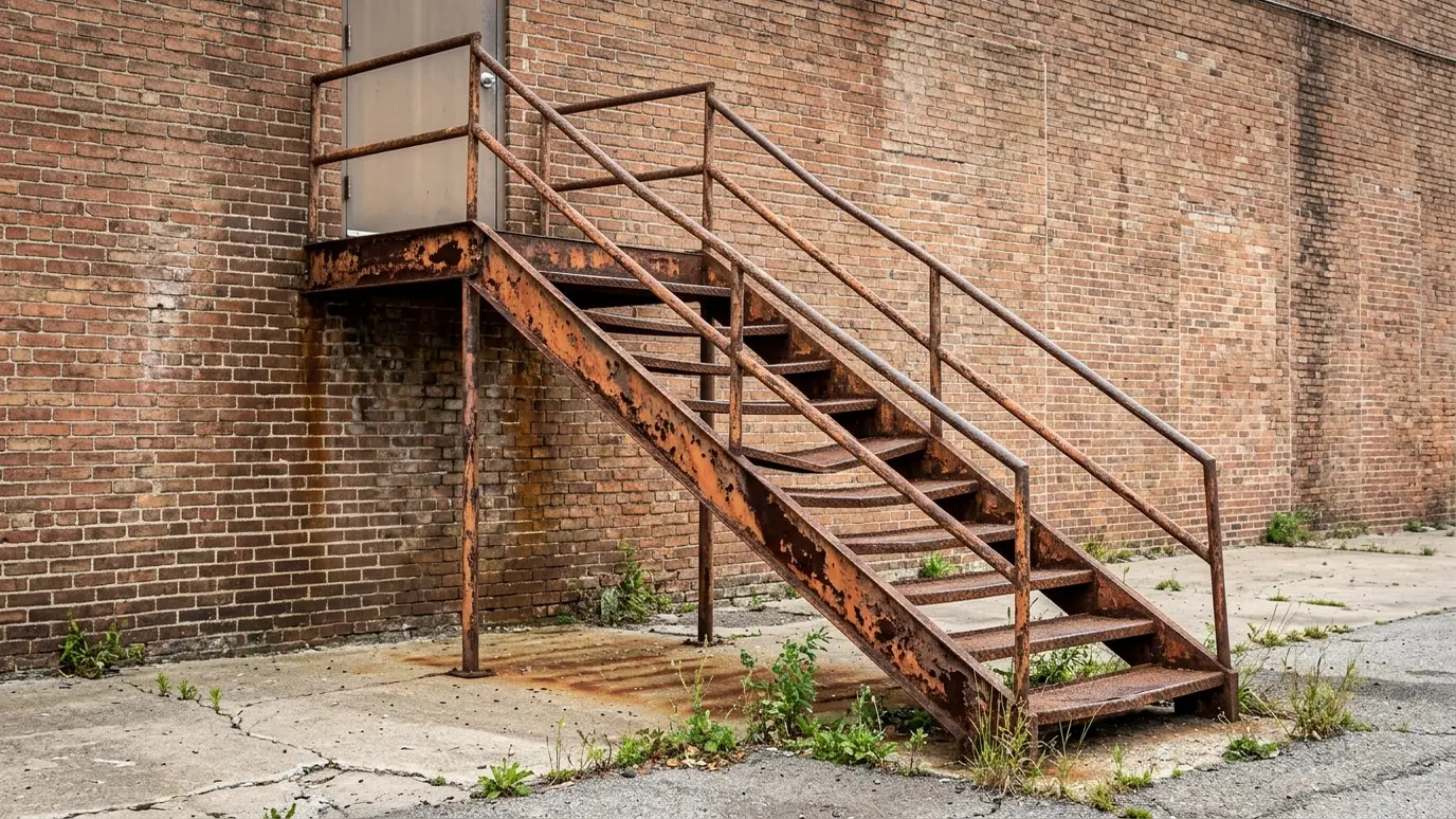 Before: an outdoor staircase with rusted, failing stairs